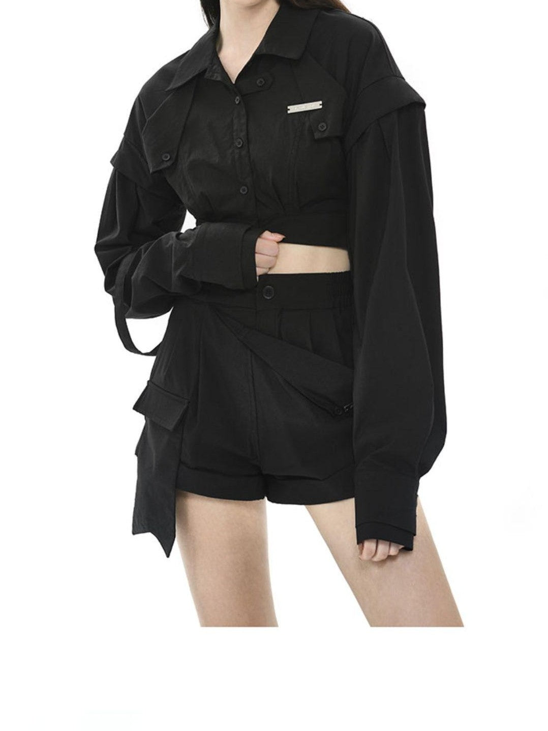 Monochrome Pleated Removable Sleeves Women&