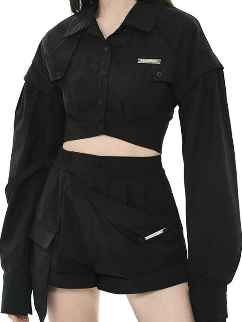 Monochrome Pleated Removable Sleeves Women&