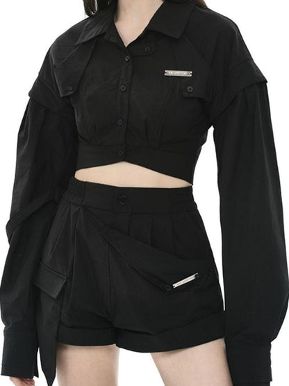 Monochrome Pleated Removable Sleeves Women&