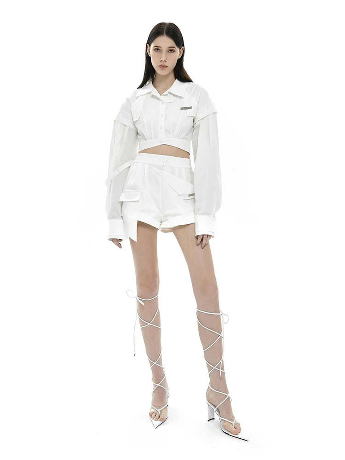Monochrome Pleated Removable Sleeves Women&