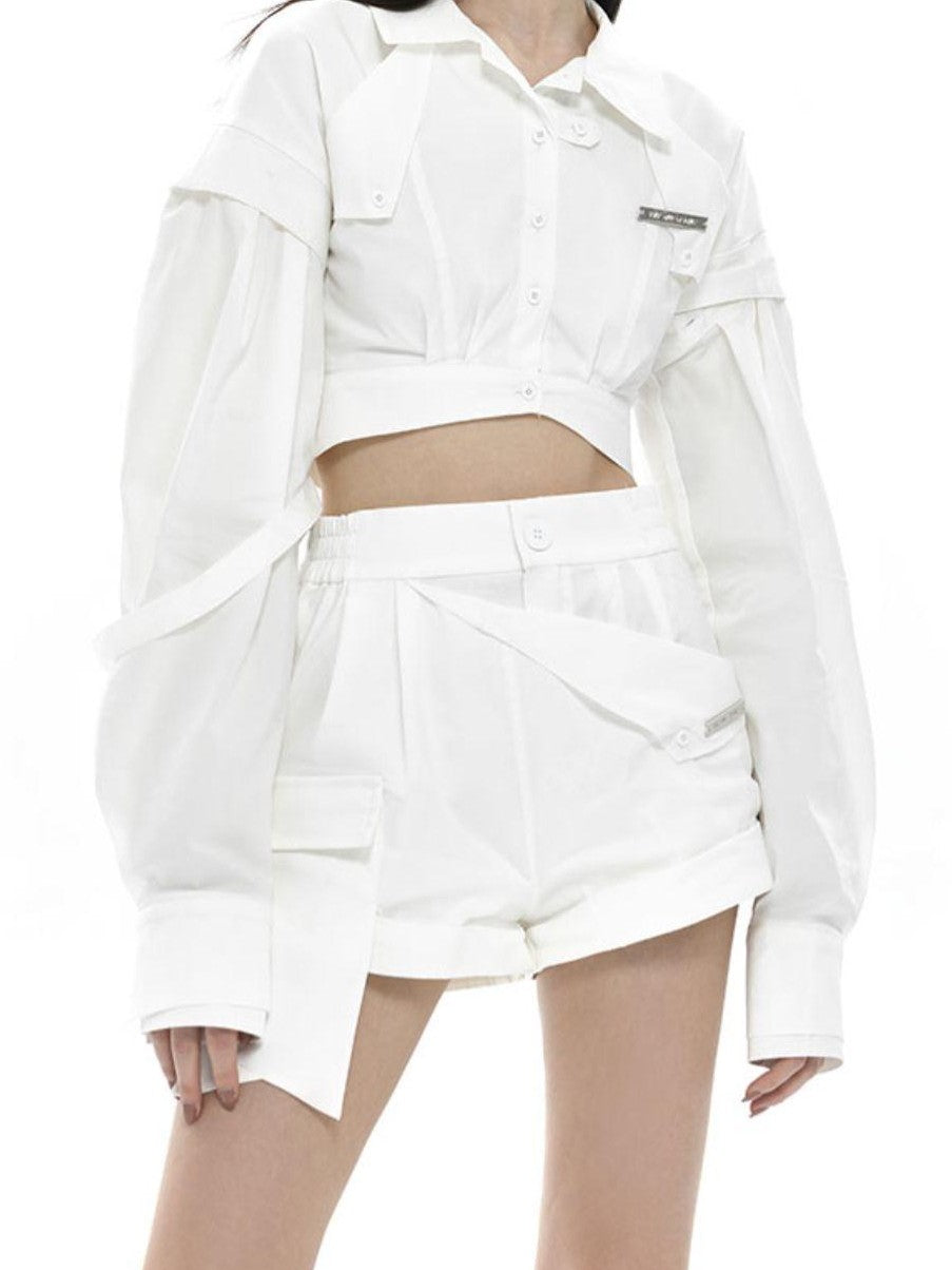 Monochrome Pleated Removable Sleeves Women&