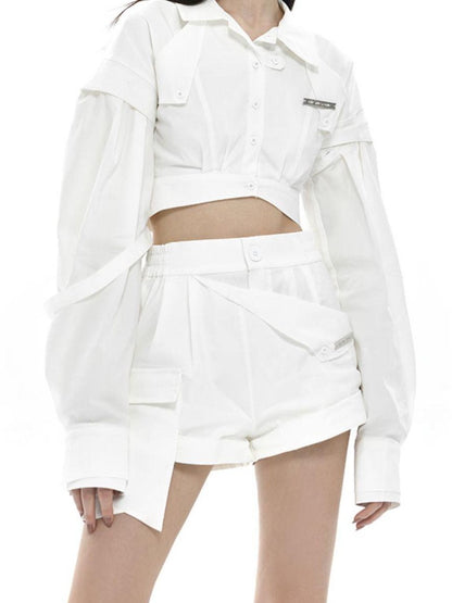 Monochrome Pleated Removable Sleeves Women&