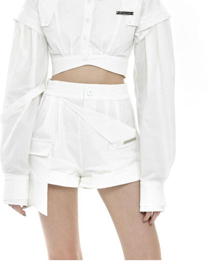 Monochrome Pleated Removable Sleeves Women&