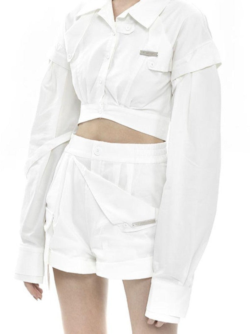 Monochrome Pleated Removable Sleeves Women&