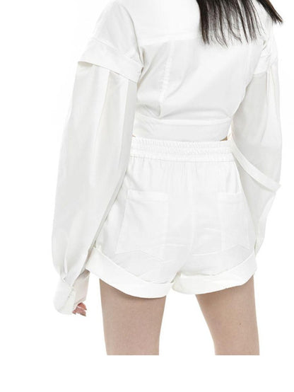 Monochrome Pleated Removable Sleeves Women&