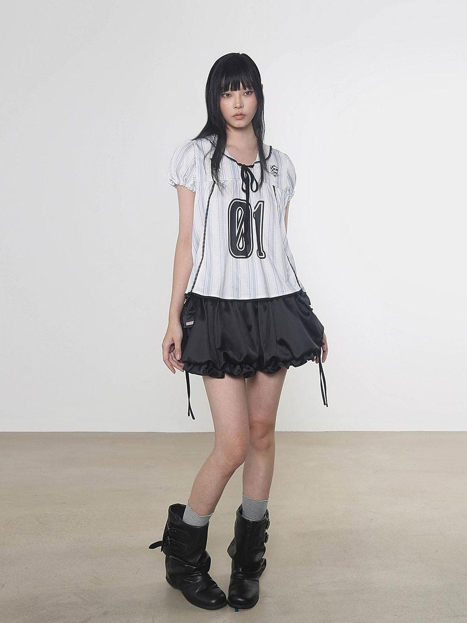 Multi Color Doll Collar V-neck Tie Front Short Sleeve Women&