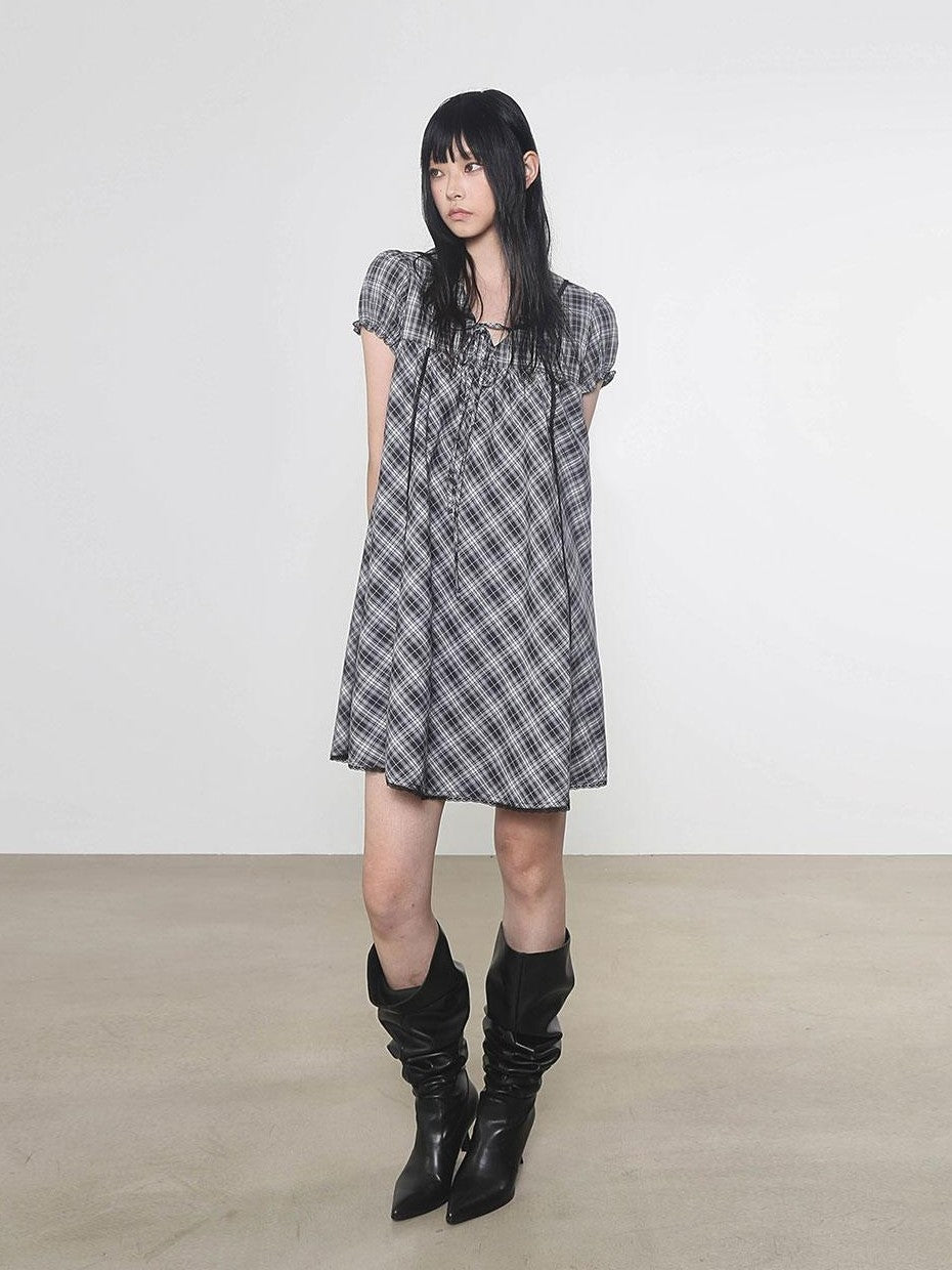 Multi Color Doll Collar V-neck Tie Front Short Sleeve Women&