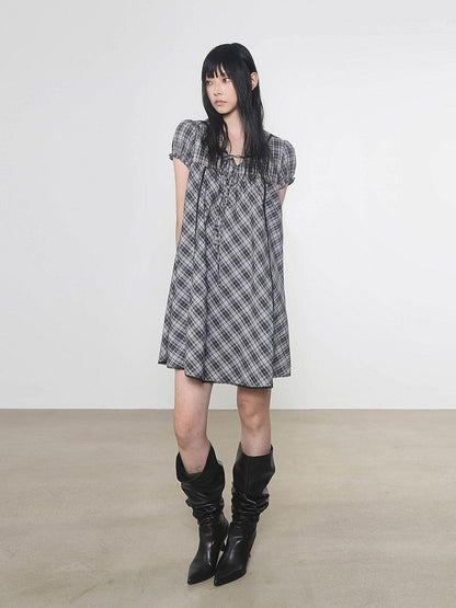 Multi Color Doll Collar V-neck Tie Front Short Sleeve Women&