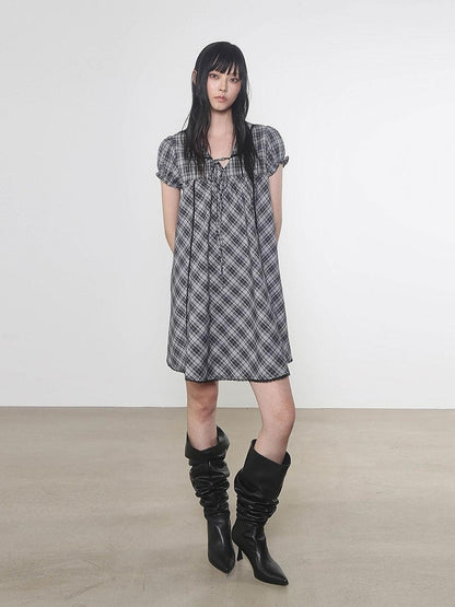 Multi Color Doll Collar V-neck Tie Front Short Sleeve Women&