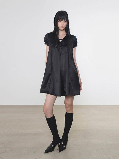 Multi Color Doll Collar V-neck Tie Front Short Sleeve Women&