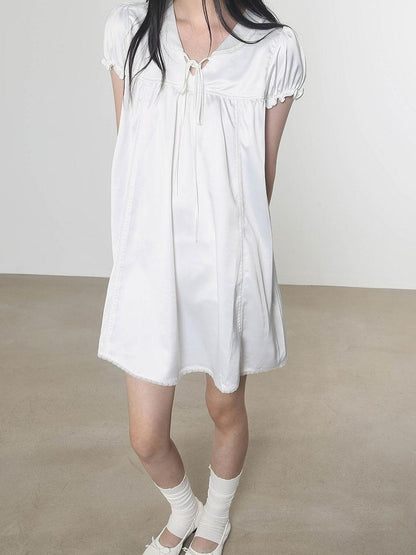 Multi Color Doll Collar V-neck Tie Front Short Sleeve Women&