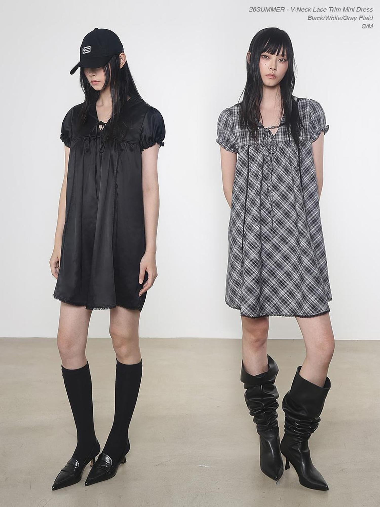 Multi Color Doll Collar V-neck Tie Front Short Sleeve Women&