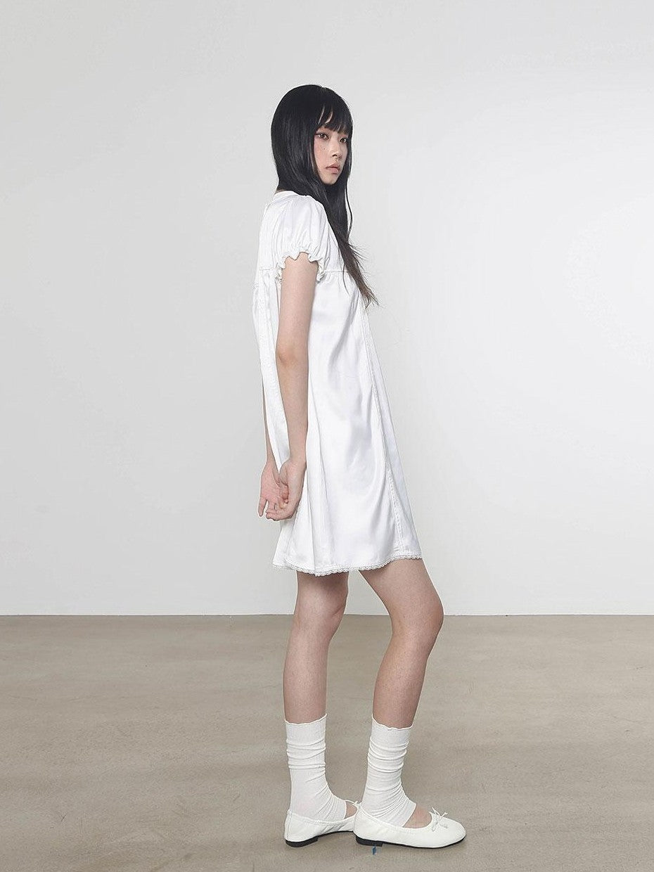 Multi Color Doll Collar V-neck Tie Front Short Sleeve Women&