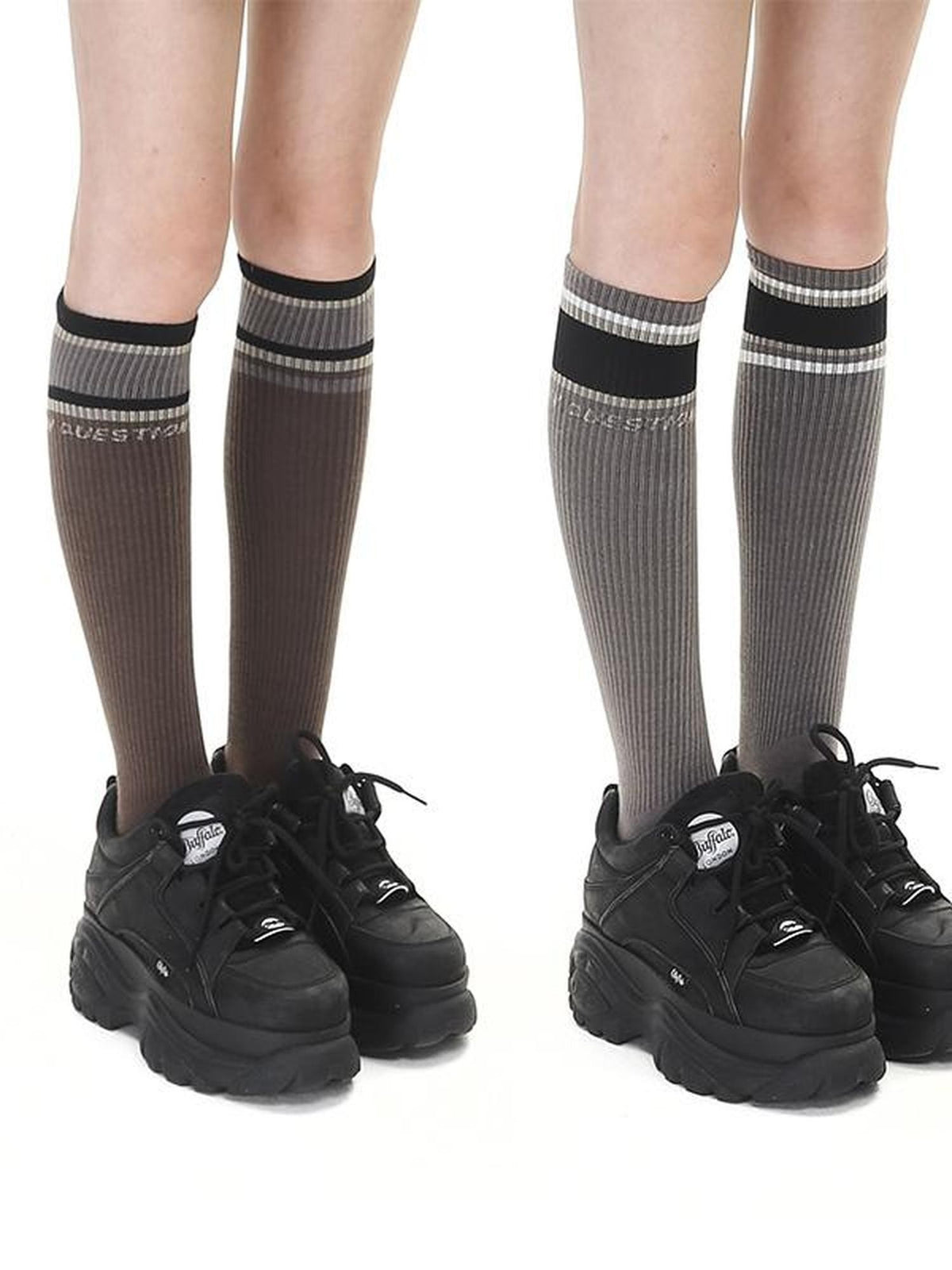 ANYQUESTION Muted Brown Gray Striped Ribbed Preppy Textured Women&