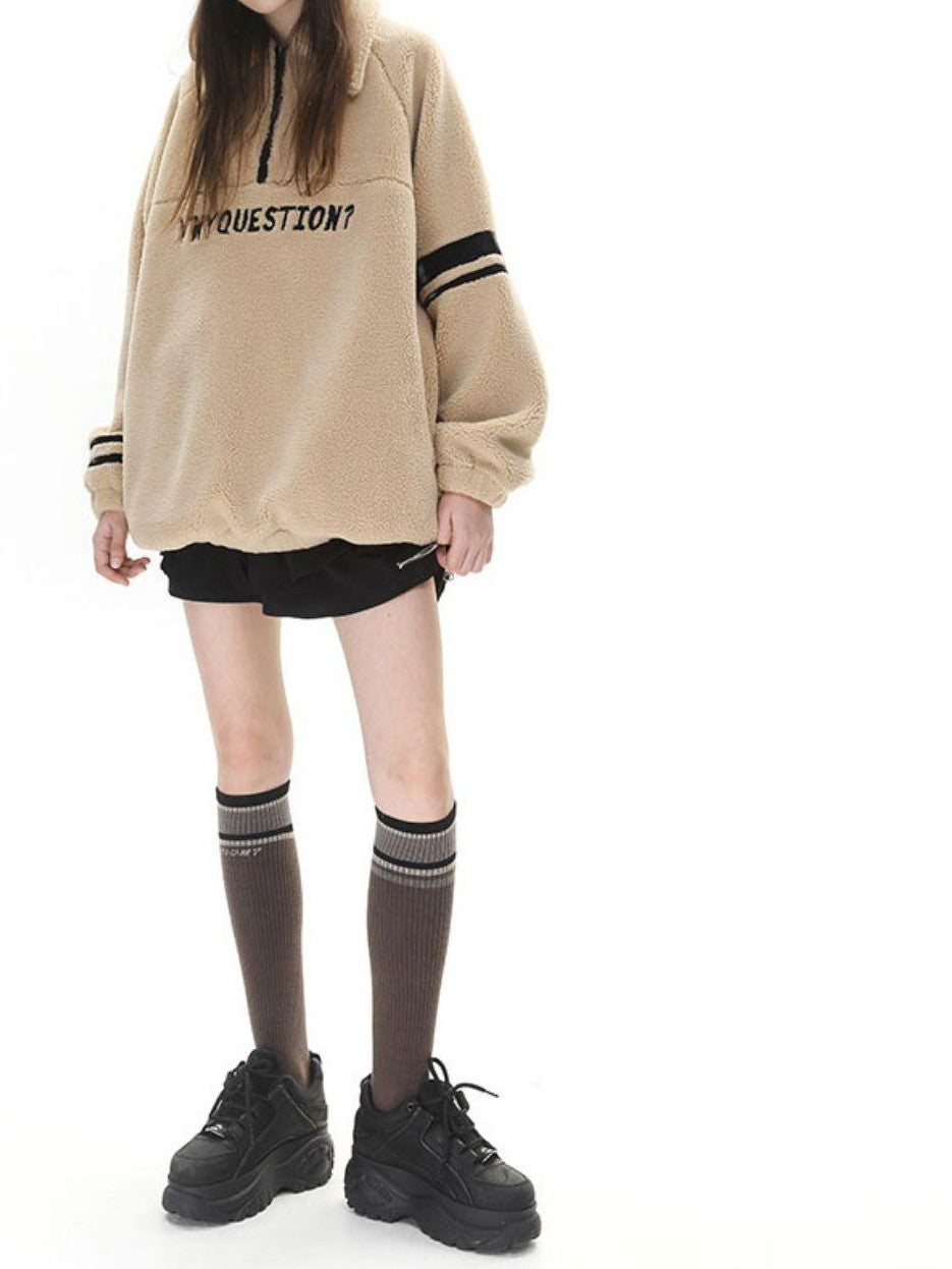 ANYQUESTION Muted Brown Gray Striped Ribbed Preppy Textured Women&