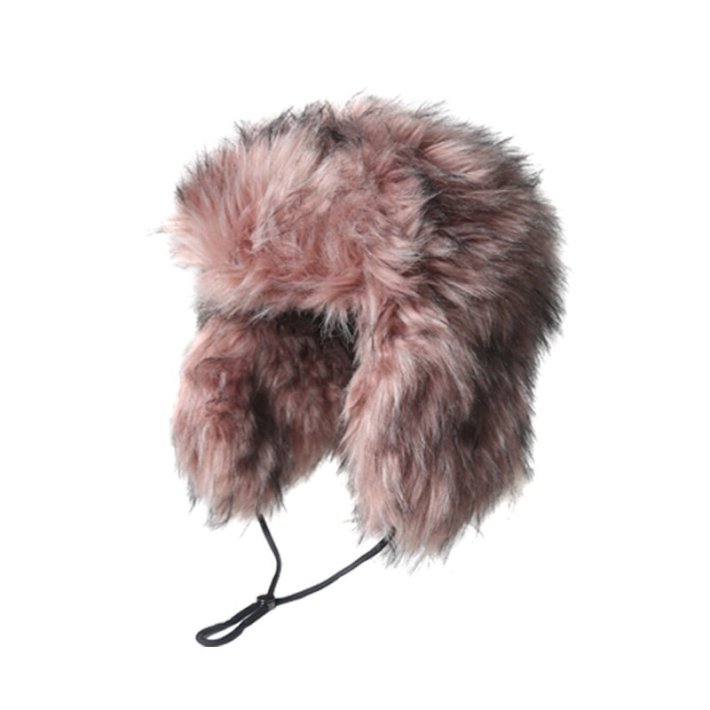 ANYQUESTION_Pink_White_Brown_Warm_Long_Fur_Earflap_Trapper_Women&