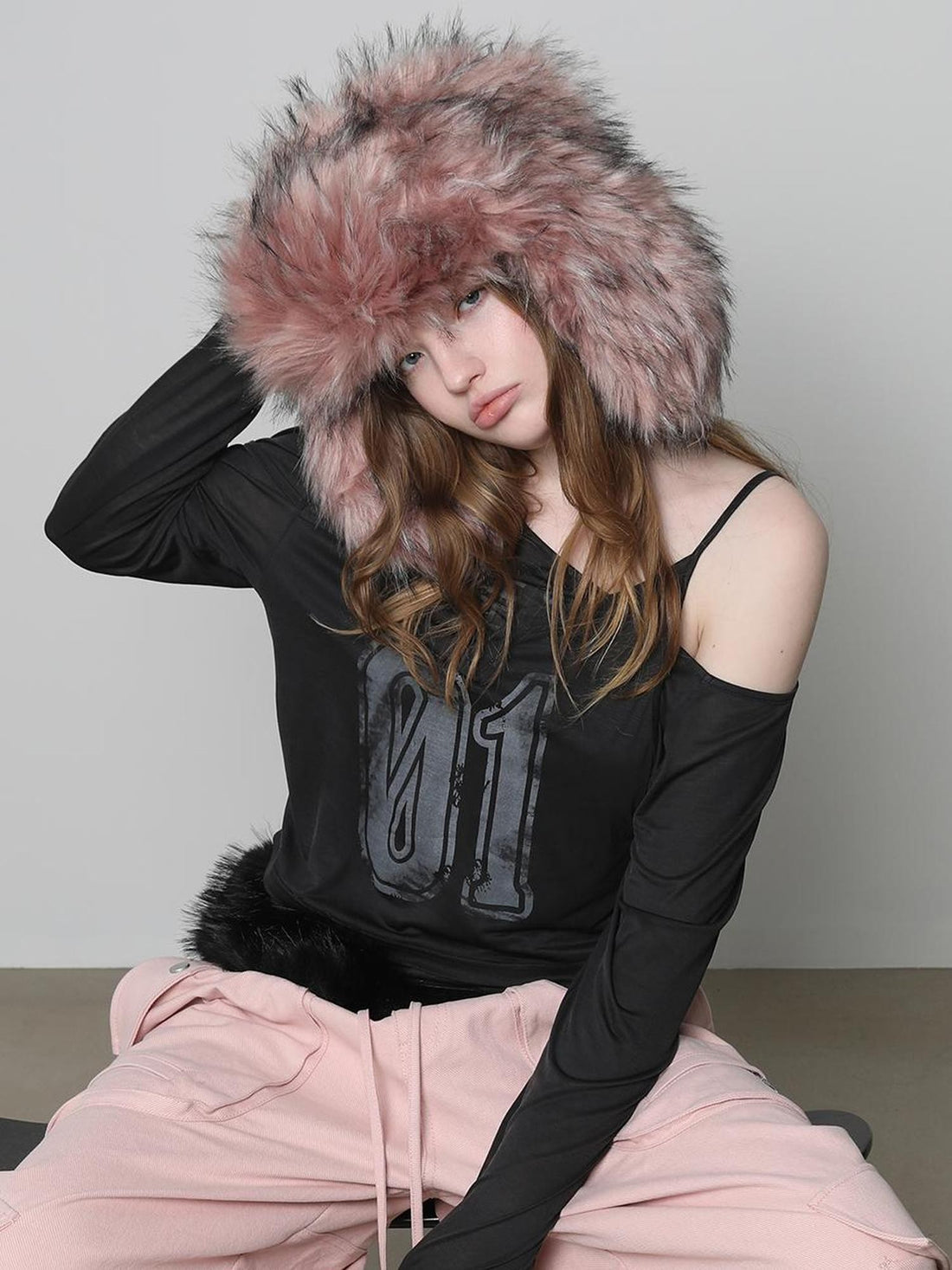 ANYQUESTION Pink White Brown Warm Long Fur Earflap Trapper Women&
