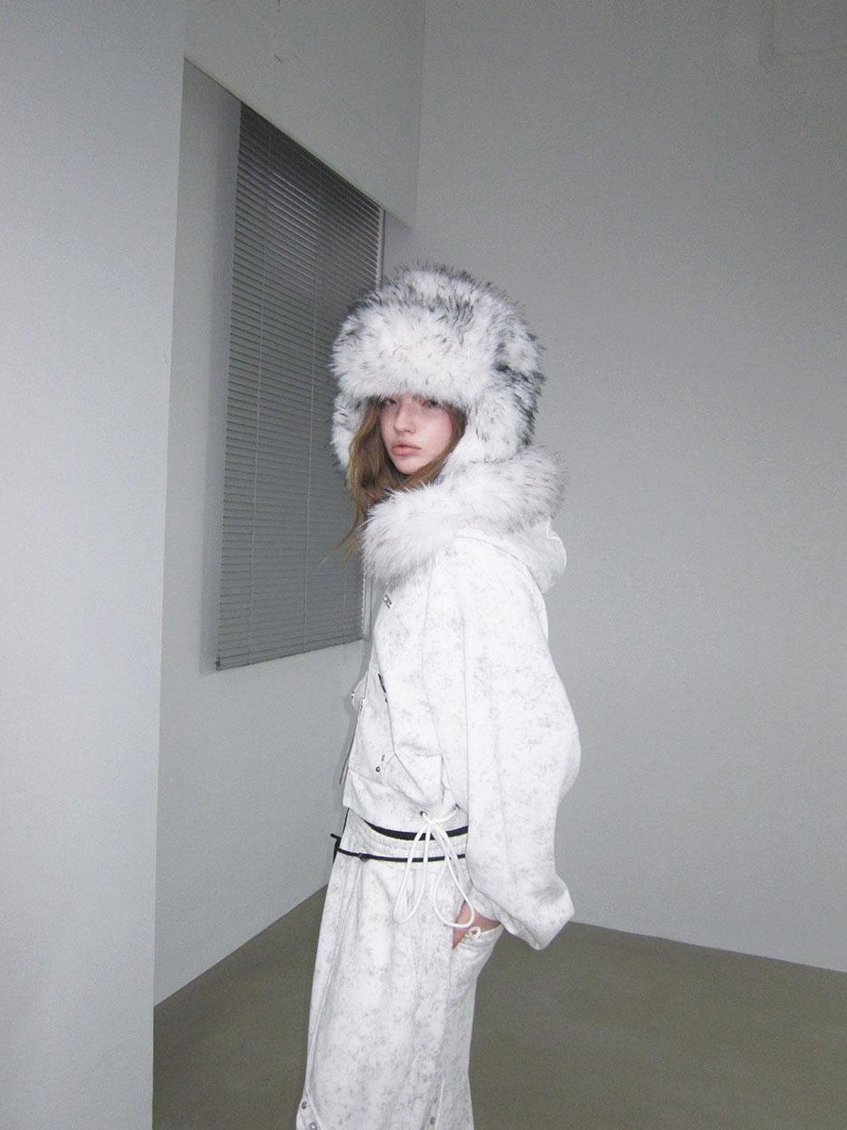 ANYQUESTION Pink White Brown Warm Long Fur Earflap Trapper Women&