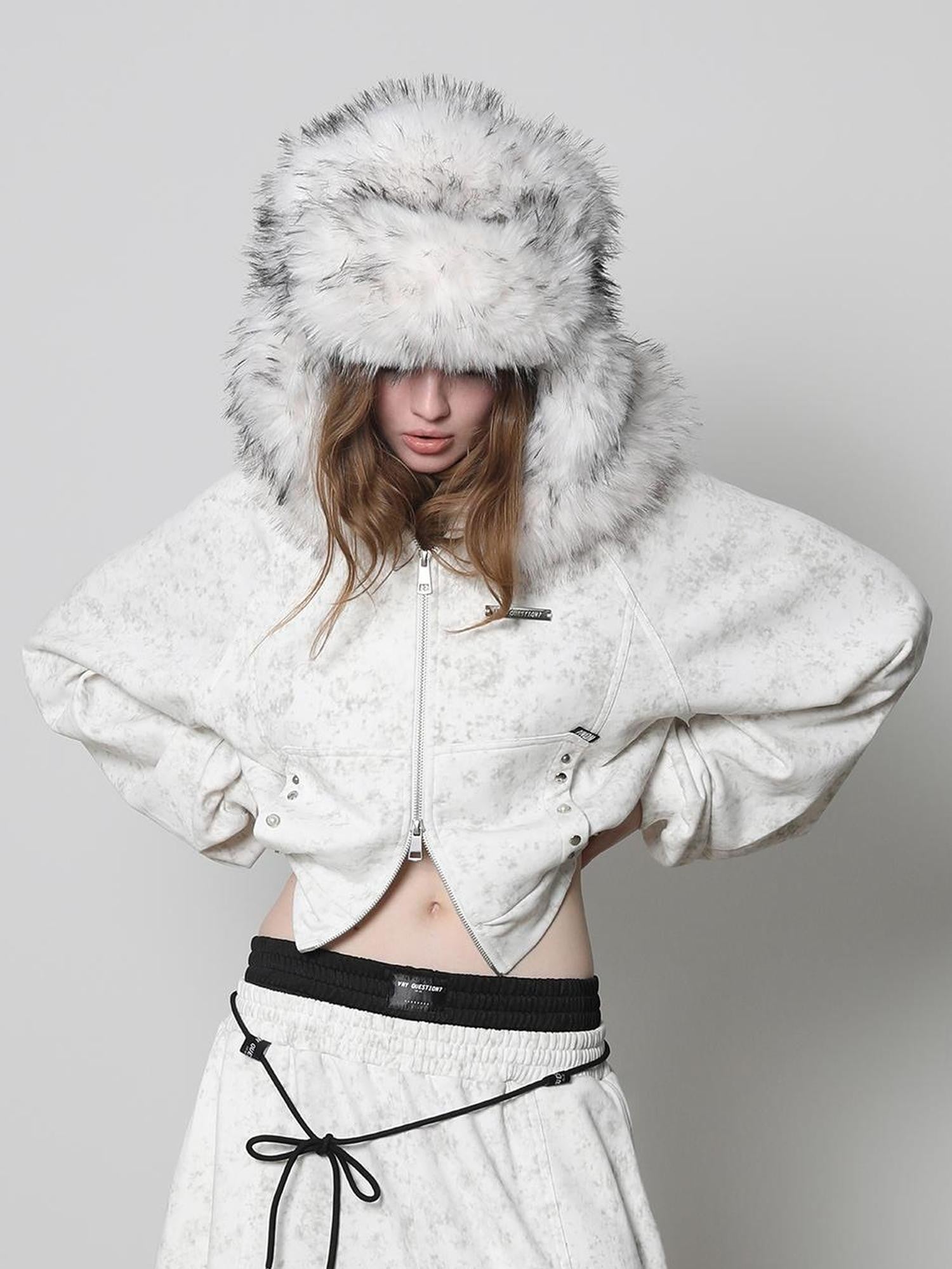 ANYQUESTION Pink White Brown Warm Long Fur Earflap Trapper Women&