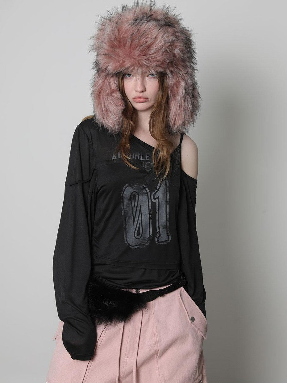 ANYQUESTION Pink White Brown Warm Long Fur Earflap Trapper Women&