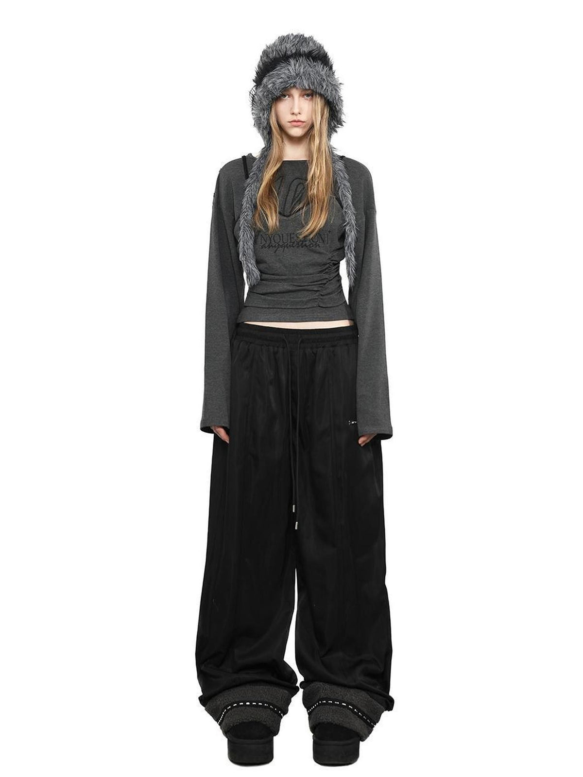 ANYQUESTION Print Faux Two Piece Cinched Waist Women&