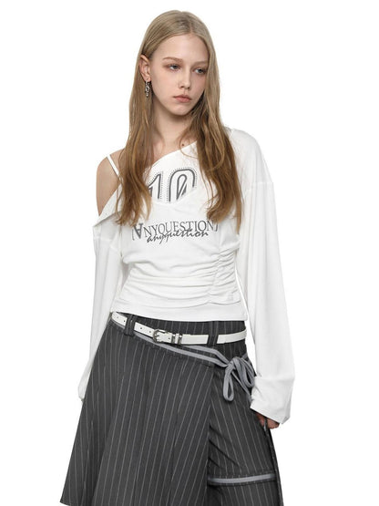 ANYQUESTION Print Faux Two Piece Cinched Waist Women&