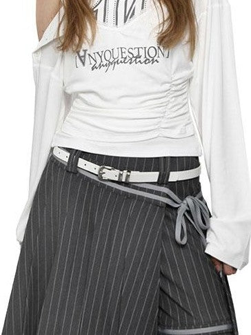 ANYQUESTION Print Faux Two Piece Cinched Waist Women&