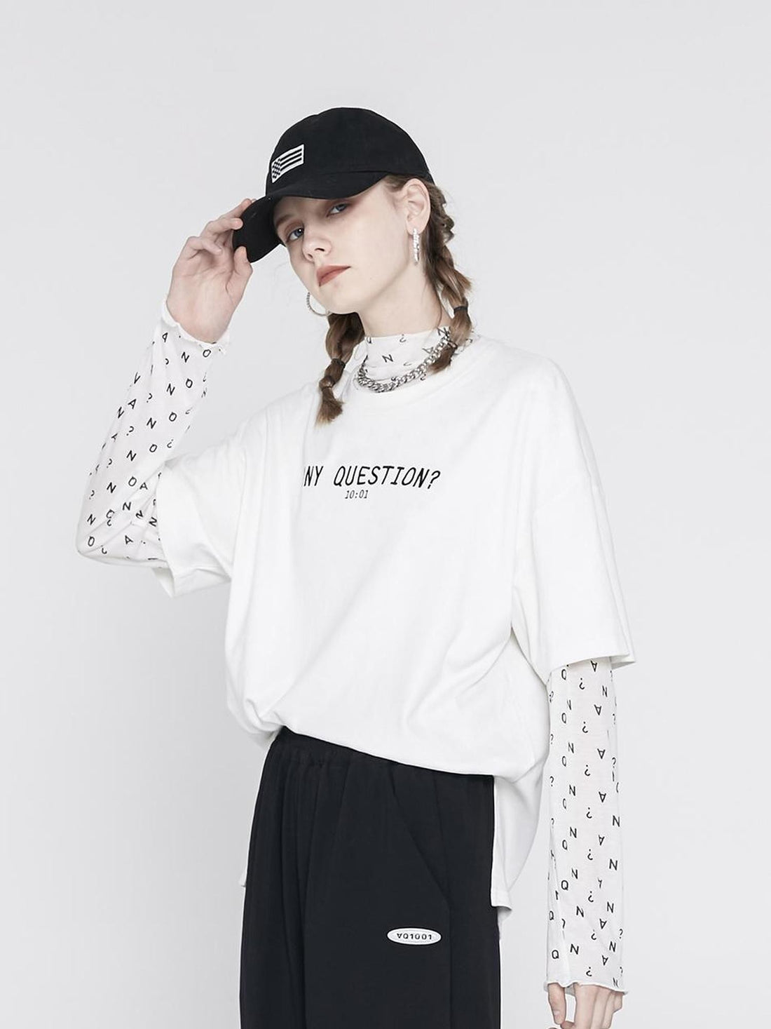 ANYQUESTION Sheer Mesh White Letter All Over Print Women&