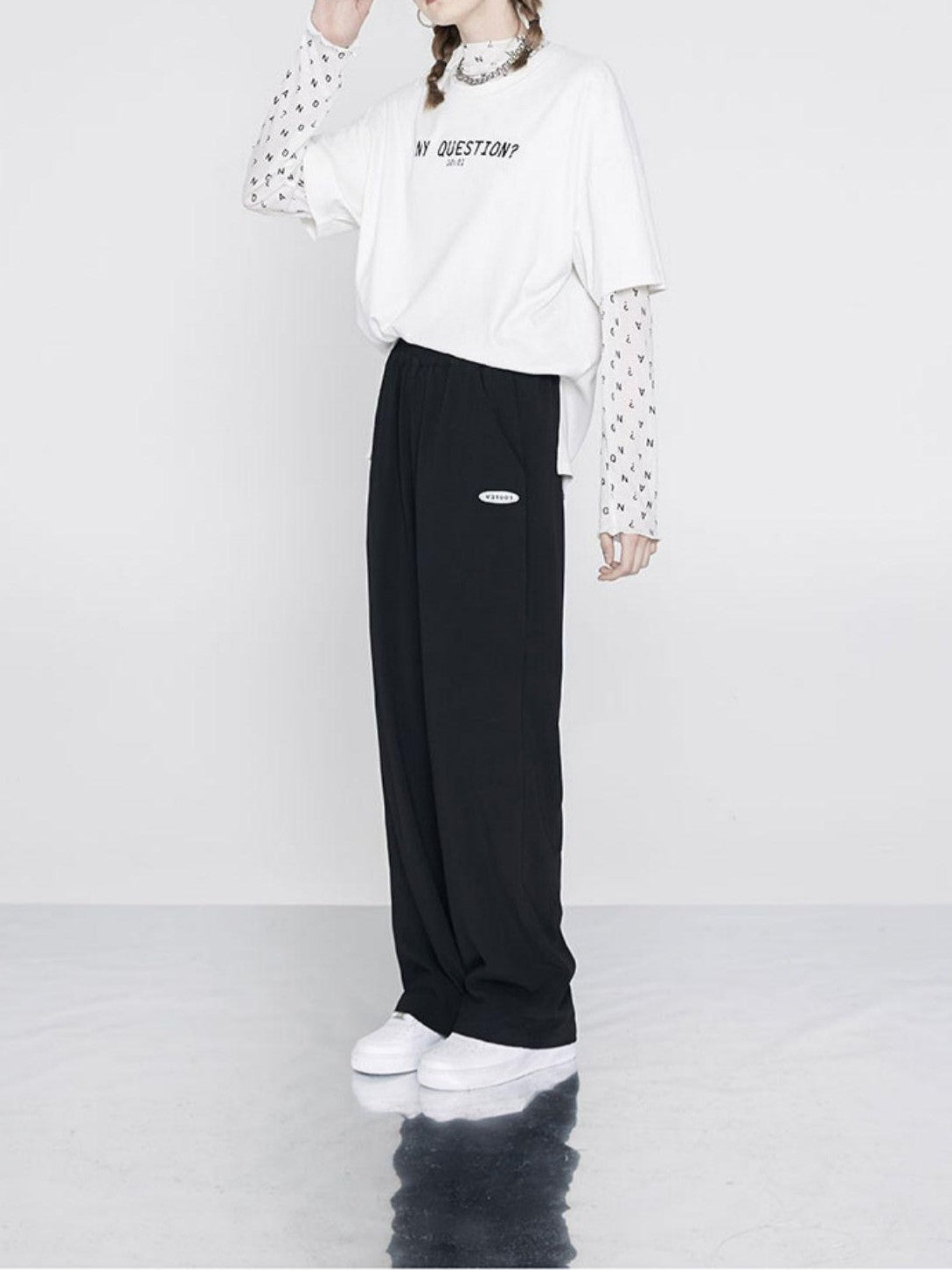 ANYQUESTION Sheer Mesh White Letter All Over Print Women&
