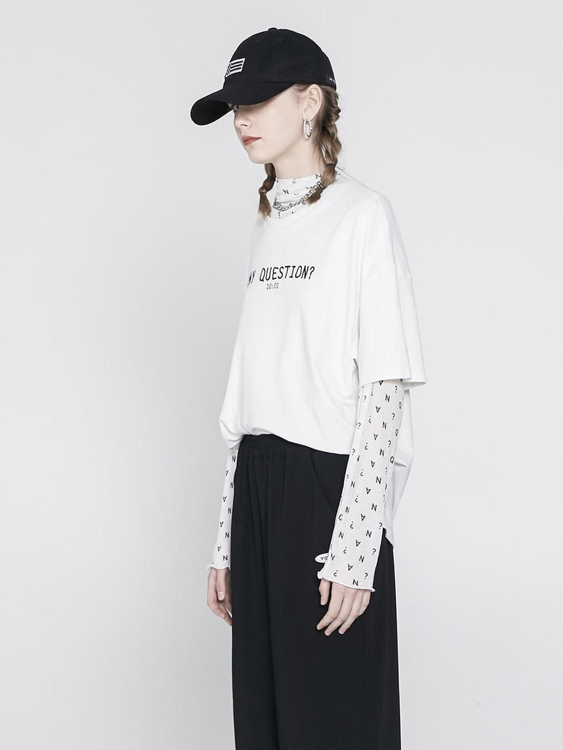 ANYQUESTION Sheer Mesh White Letter All Over Print Women&