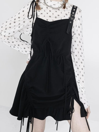 ANYQUESTION Sheer Mesh White Letter All Over Print Women&
