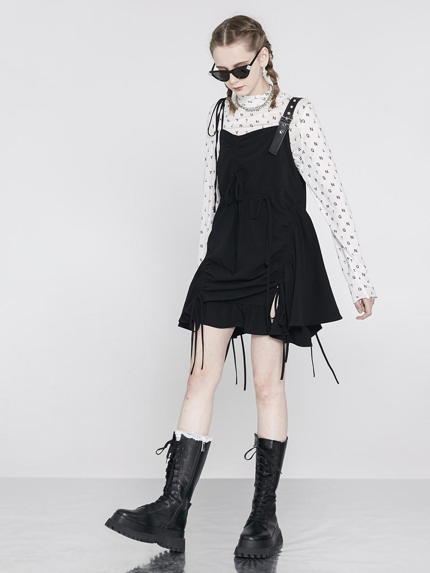 ANYQUESTION Sheer Mesh White Letter All Over Print Women&