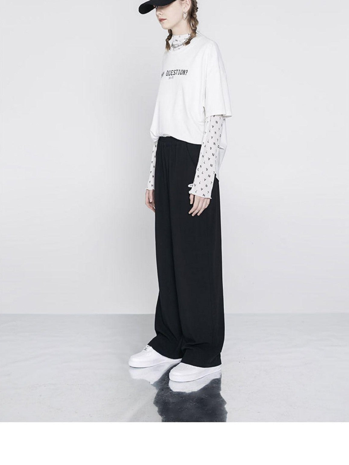 ANYQUESTION Sheer Mesh White Letter All Over Print Women&