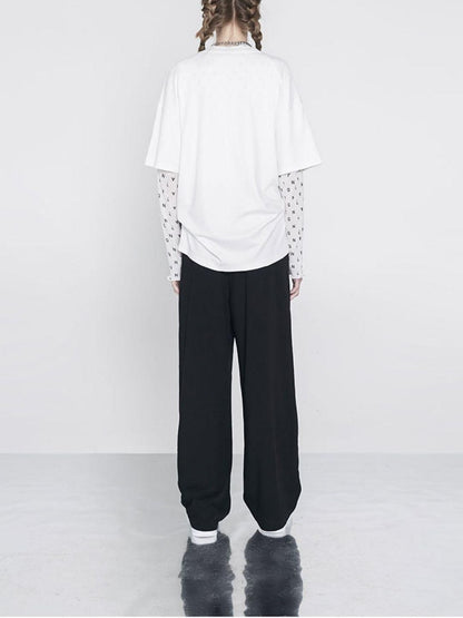 ANYQUESTION Sheer Mesh White Letter All Over Print Women&