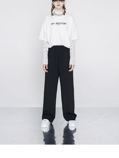 ANYQUESTION Sheer Mesh White Letter All Over Print Women&