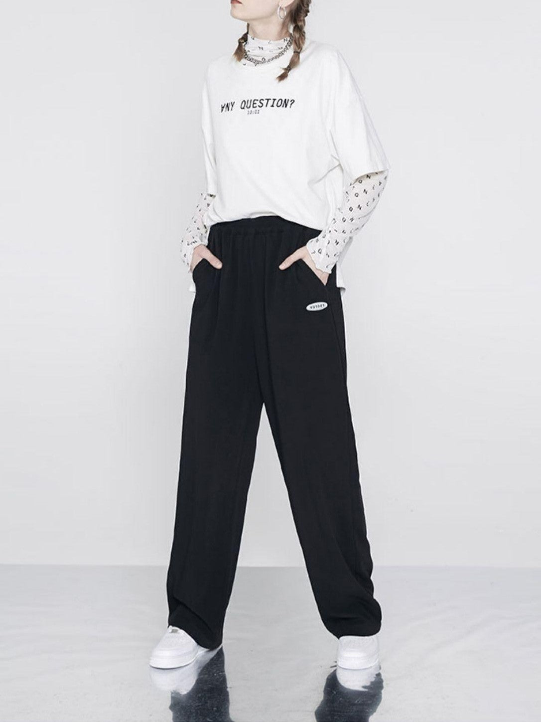ANYQUESTION Sheer Mesh White Letter All Over Print Women&