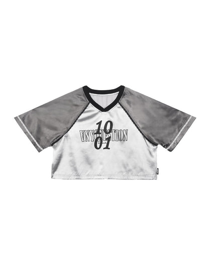 ANYQUESTION_Silver_Gray_Satin_Colorblock_V-neck_Baseball_Women&