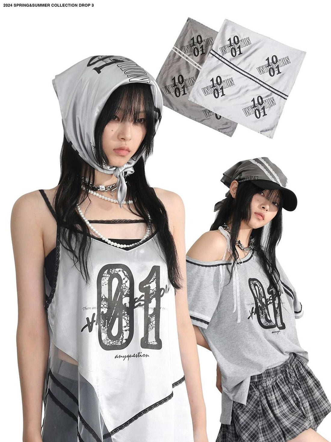 ANYQUESTION Silver Gunmetal Two Tone Letter Print Lace Applique Women&