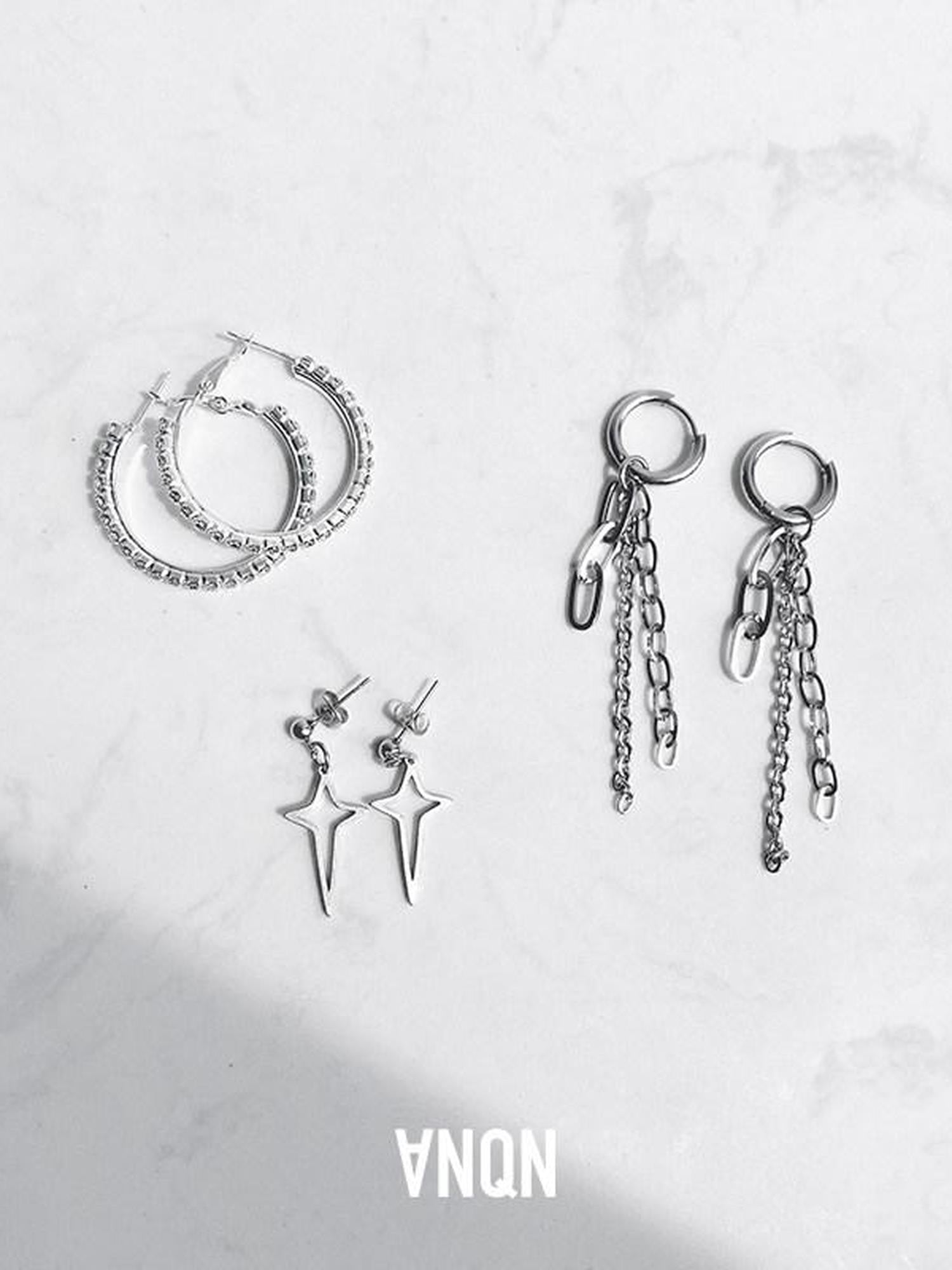 ANYQUESTION Sparkling Dainty Chain Hoop Star Stud Women&