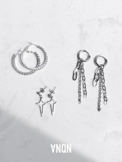 ANYQUESTION Sparkling Dainty Chain Hoop Star Stud Women&