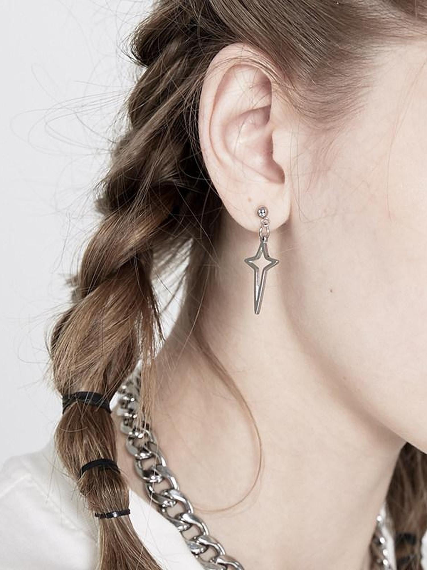 ANYQUESTION Sparkling Dainty Chain Hoop Star Stud Women&