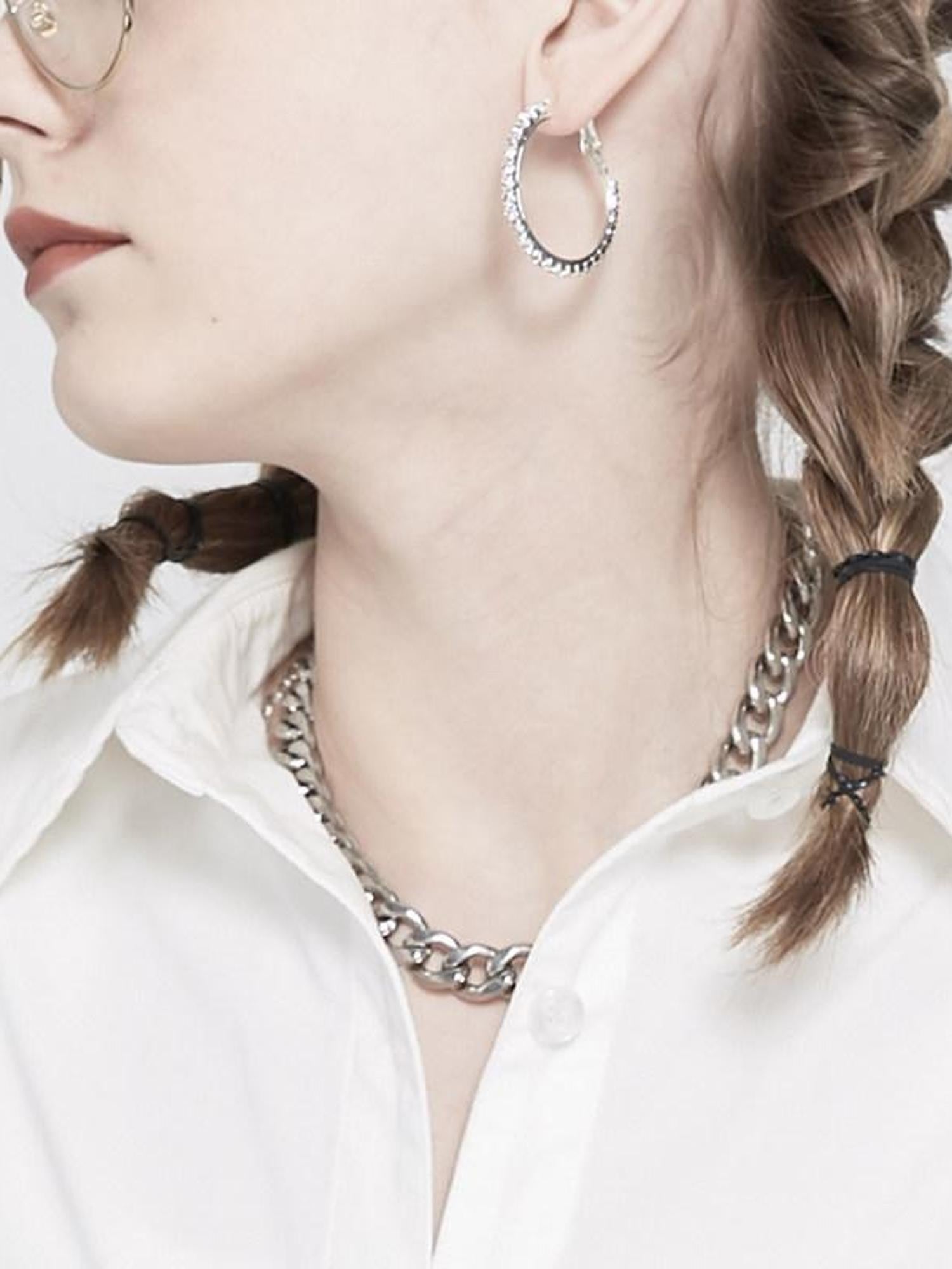 ANYQUESTION Sparkling Dainty Chain Hoop Star Stud Women&