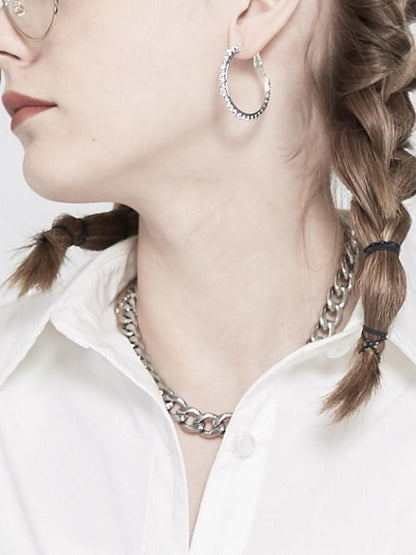 ANYQUESTION Sparkling Dainty Chain Hoop Star Stud Women&