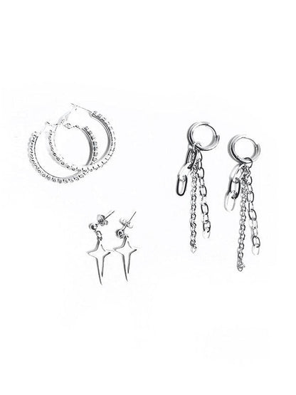 ANYQUESTION Sparkling Dainty Chain Hoop Star Stud Women&