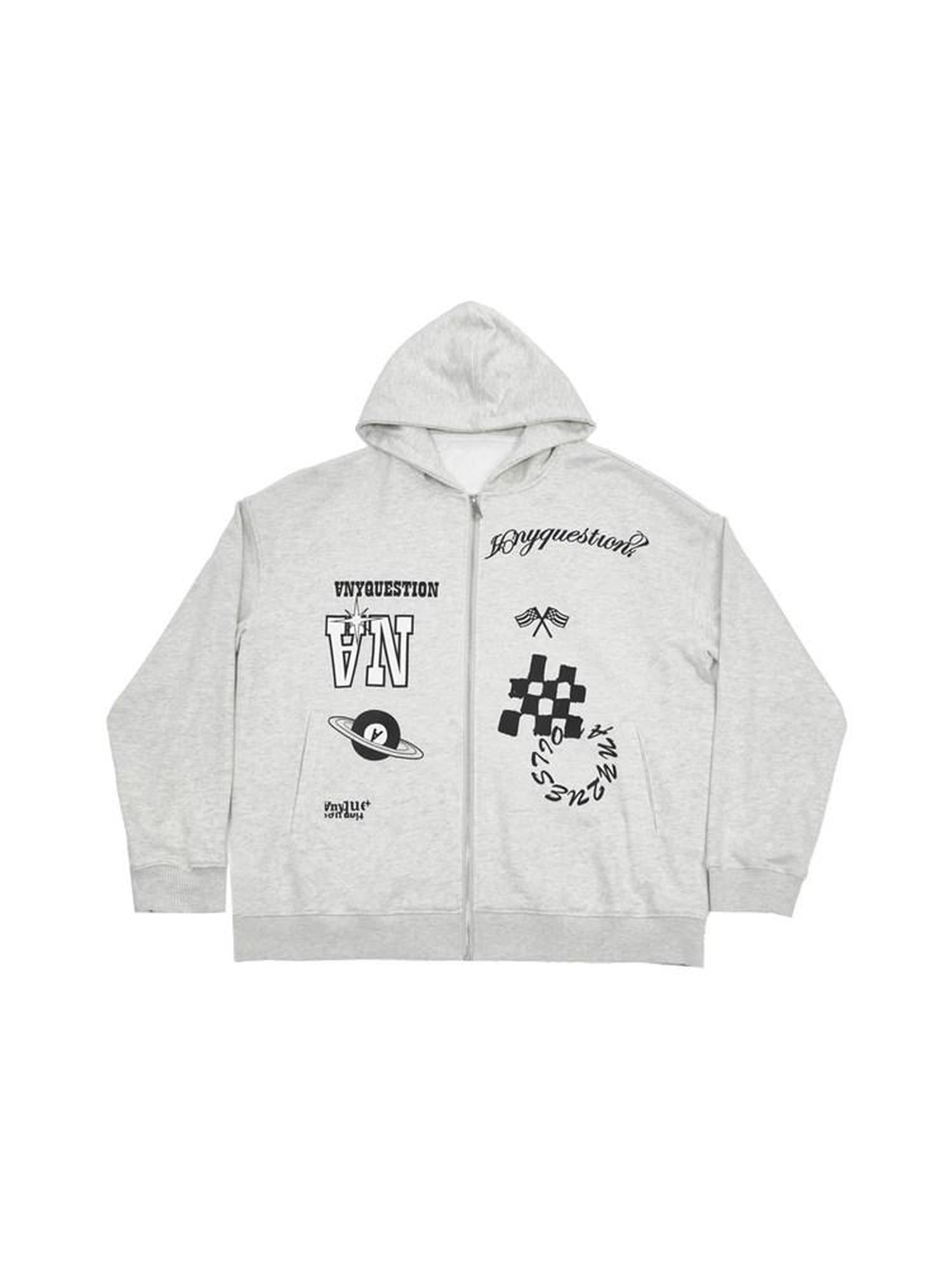ANYQUESTION Speckled Gray Letter Print Oversized Women&