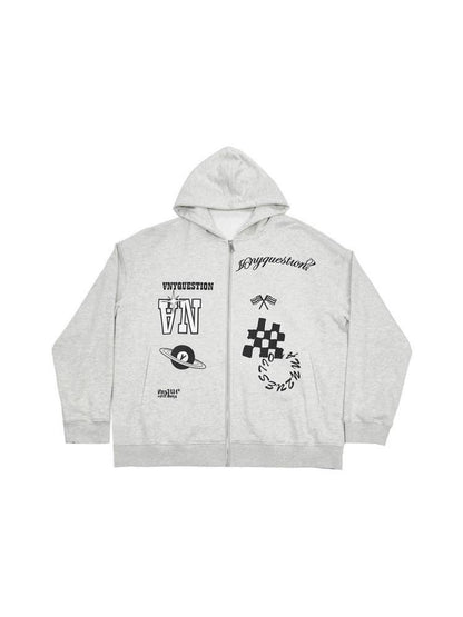 ANYQUESTION Speckled Gray Letter Print Oversized Women&