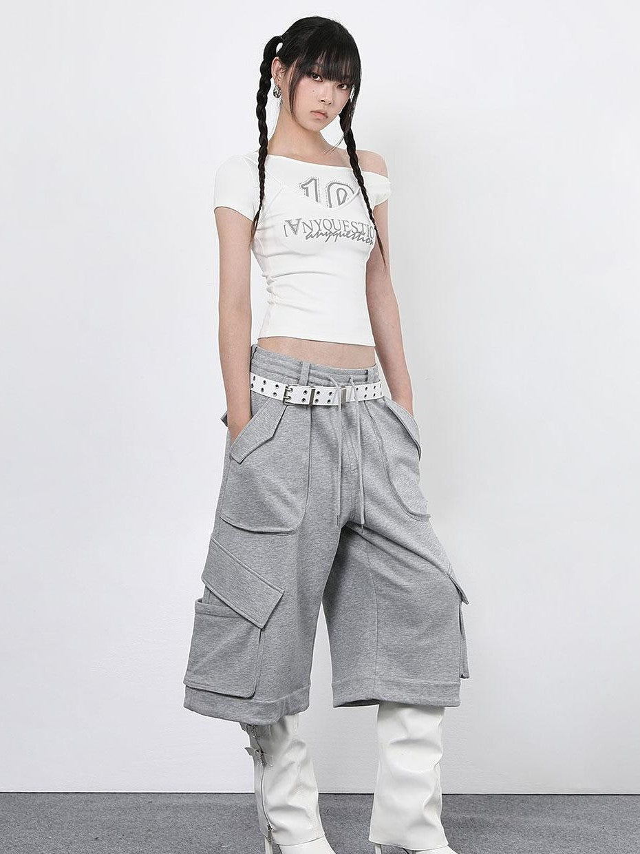 ANYQUESTION Spliced Faux Halter Twisted Crop Letter Women&