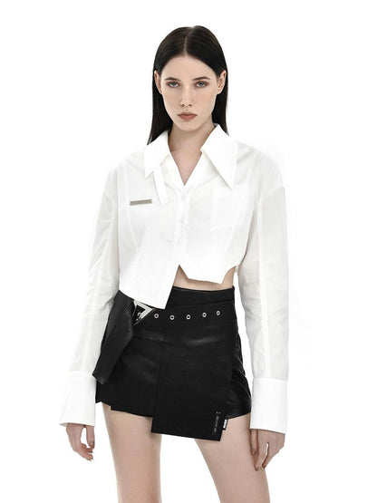 Street Asymmetric V-neck Cropped Buttoned Loose Printed Women&