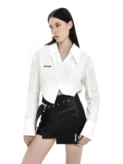 Street Asymmetric V-neck Cropped Buttoned Loose Printed Women&