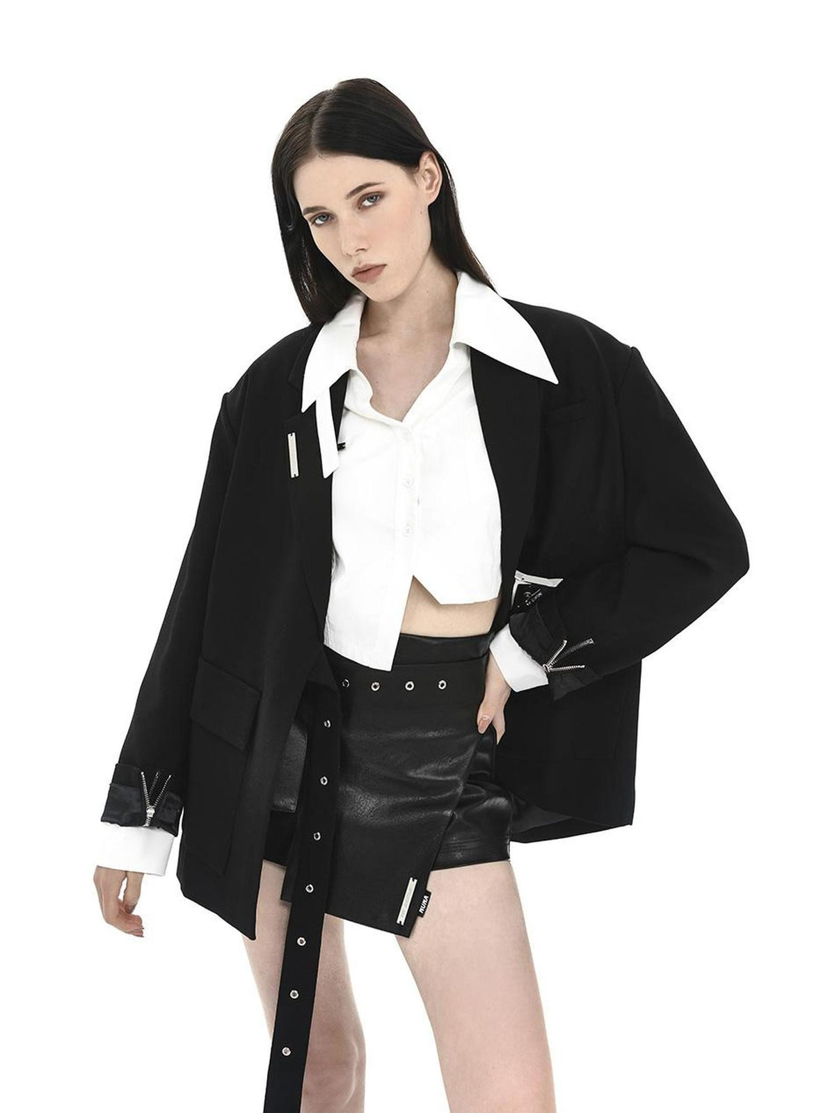 Street Asymmetric V-neck Cropped Buttoned Loose Printed Women&